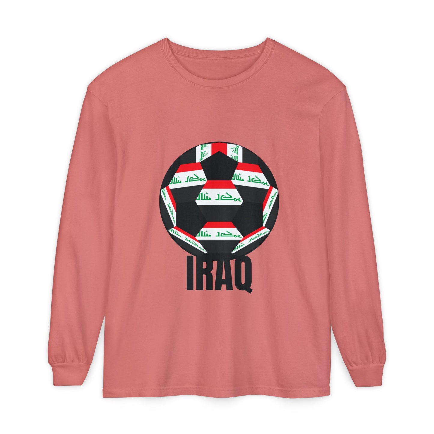 Iraq Fan Specialty Soccer Ball Design T Shirt Long Sleeve Tee