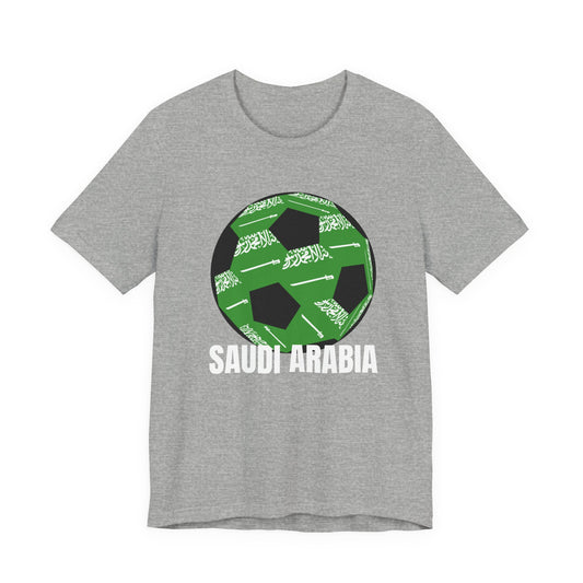 Saudi Arabia Fan Specialty Soccer Ball Design T Shirt White Text
