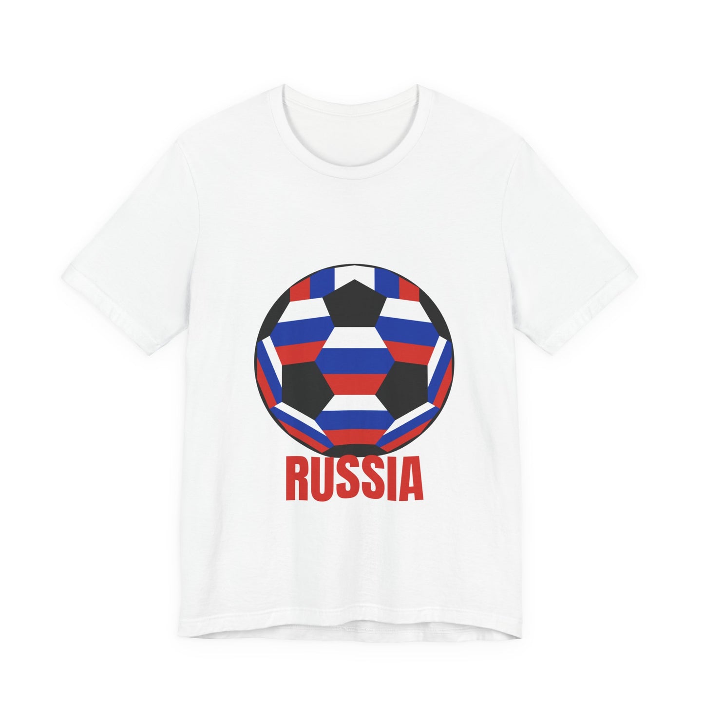 Russia Fan Specialty Soccer Ball Design T Shirt Red Text