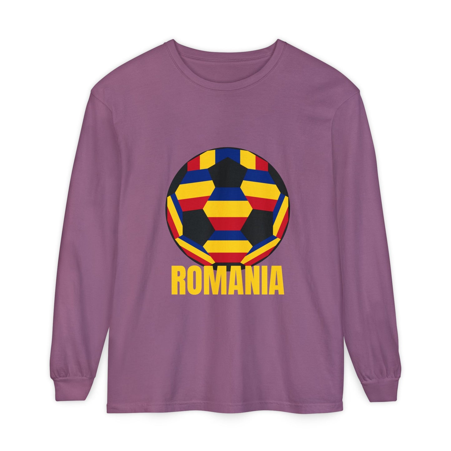 Romania Fan Specialty Soccer Ball Design Long Sleeve Tee