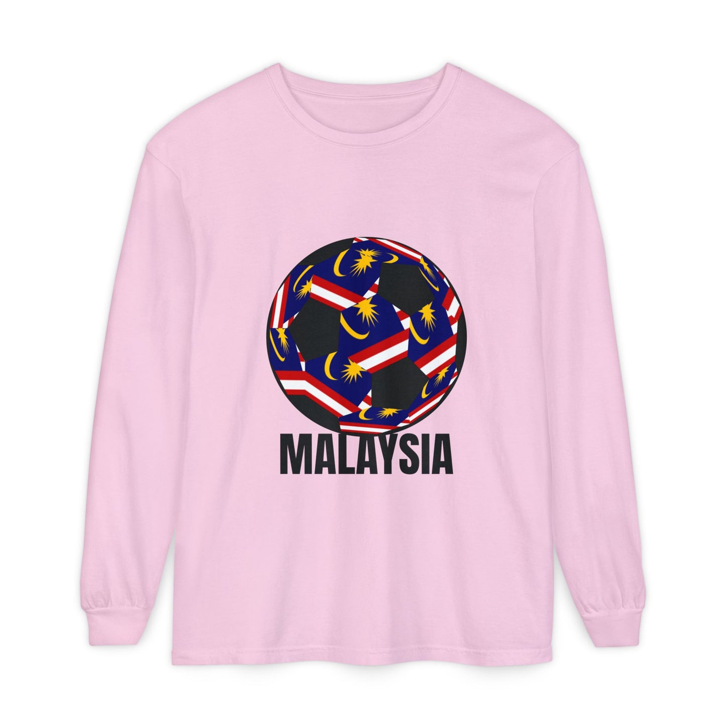 Malaysia Fan Specialty Soccer Ball Design T Shirt Long Sleeve Tee