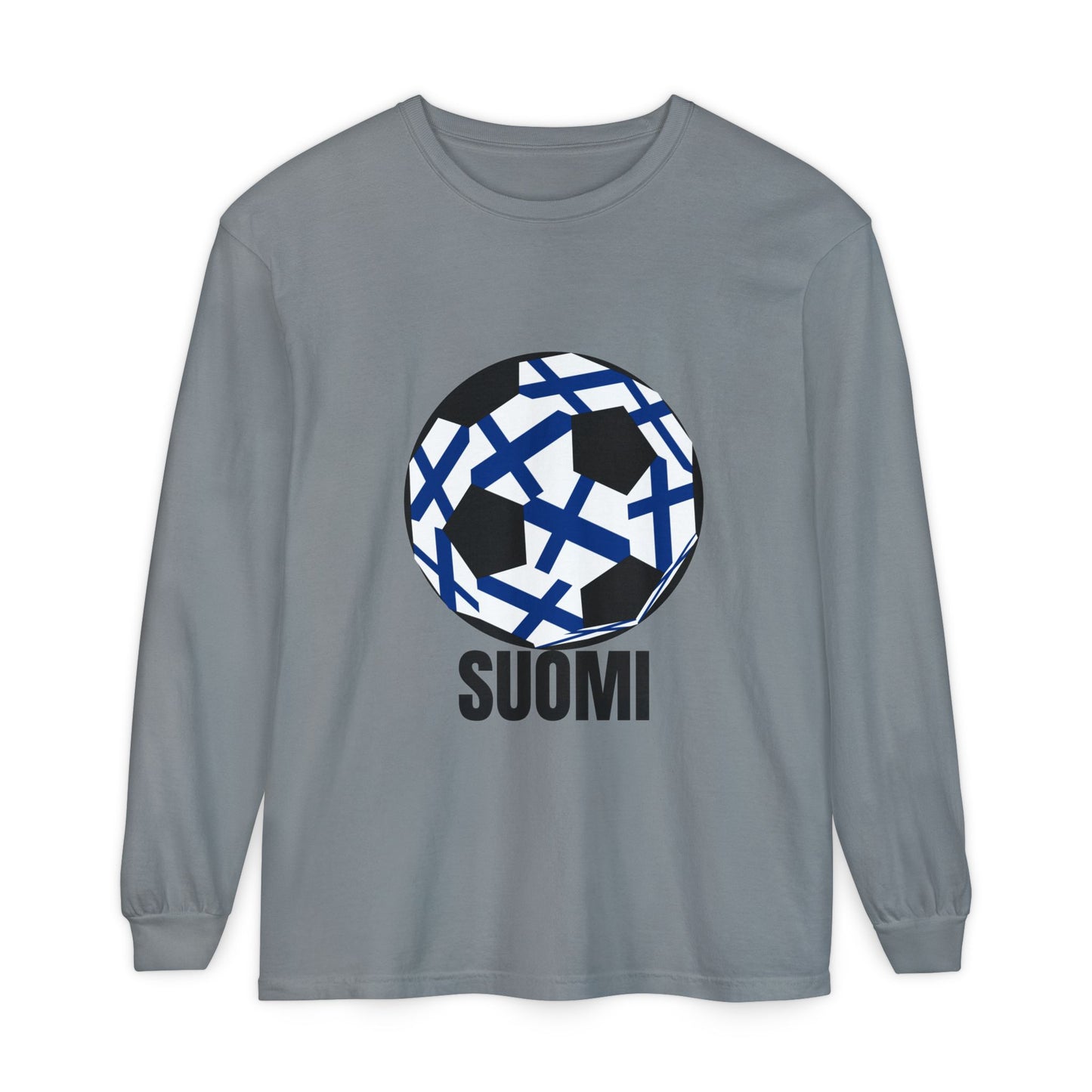 Finland Fan Specialty Soccer Ball Design Long Sleeve T-Shirt