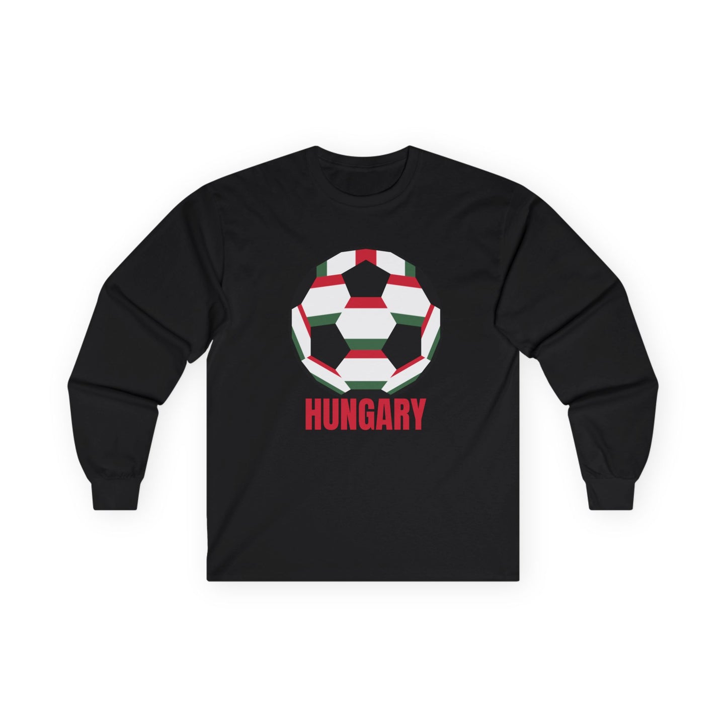 Fan Specialty Soccer Ball Design Long Sleeve T  Red Text