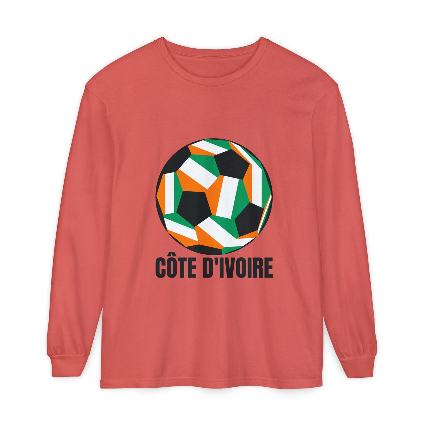 Cote D Ivoire Fan Specialty Soccer Ball Design Long Sleeve Tee