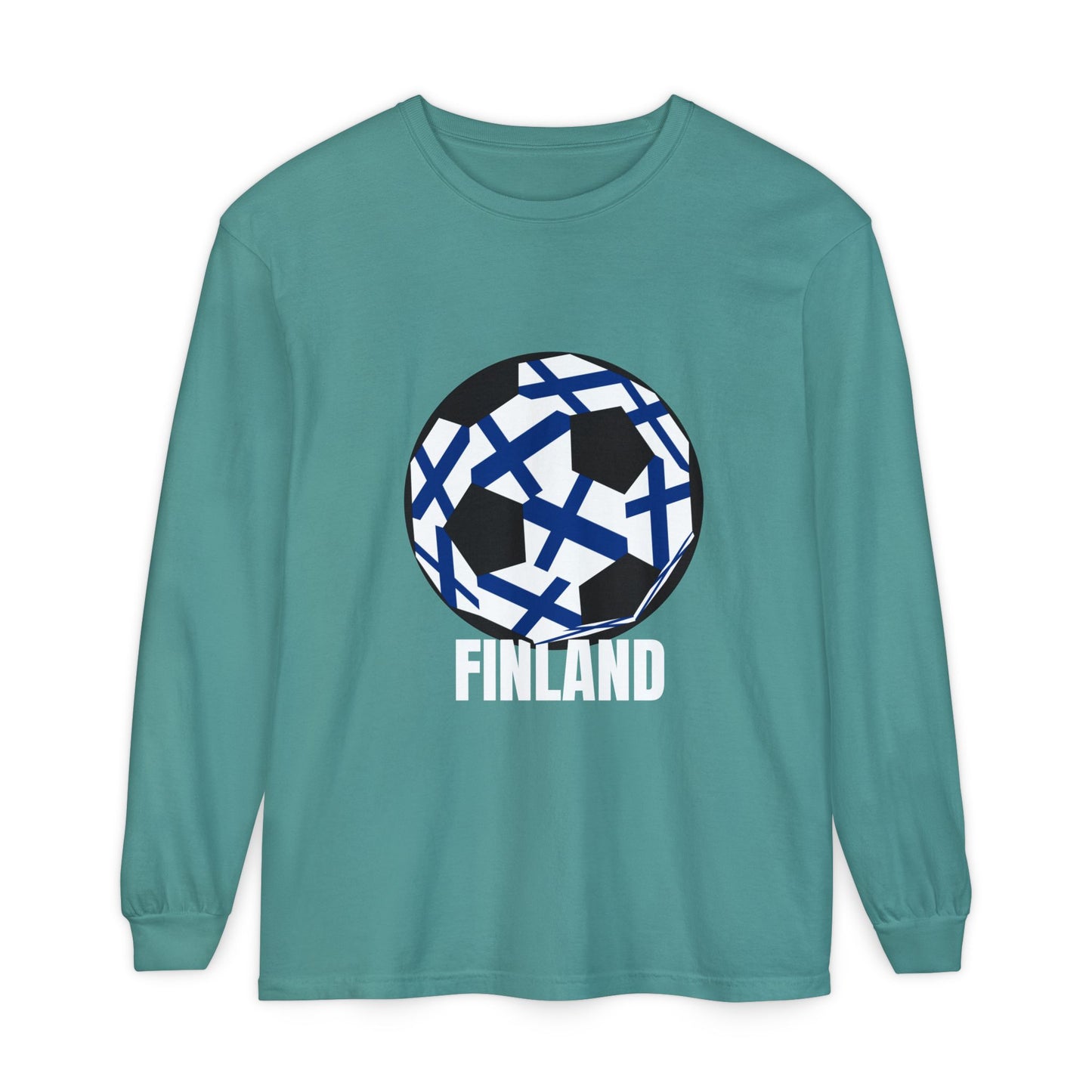 Finland Fan Specialty Soccer Ball Design Long Sleeve Tee