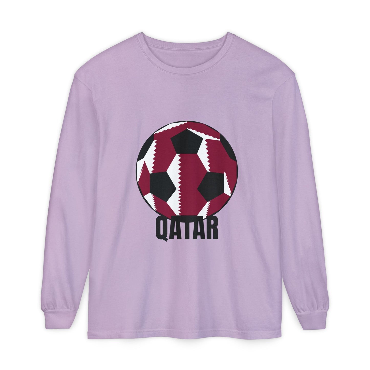 Qatar Fan Specialty Soccer Ball Design T Shirt Long Sleeve T-Shirt