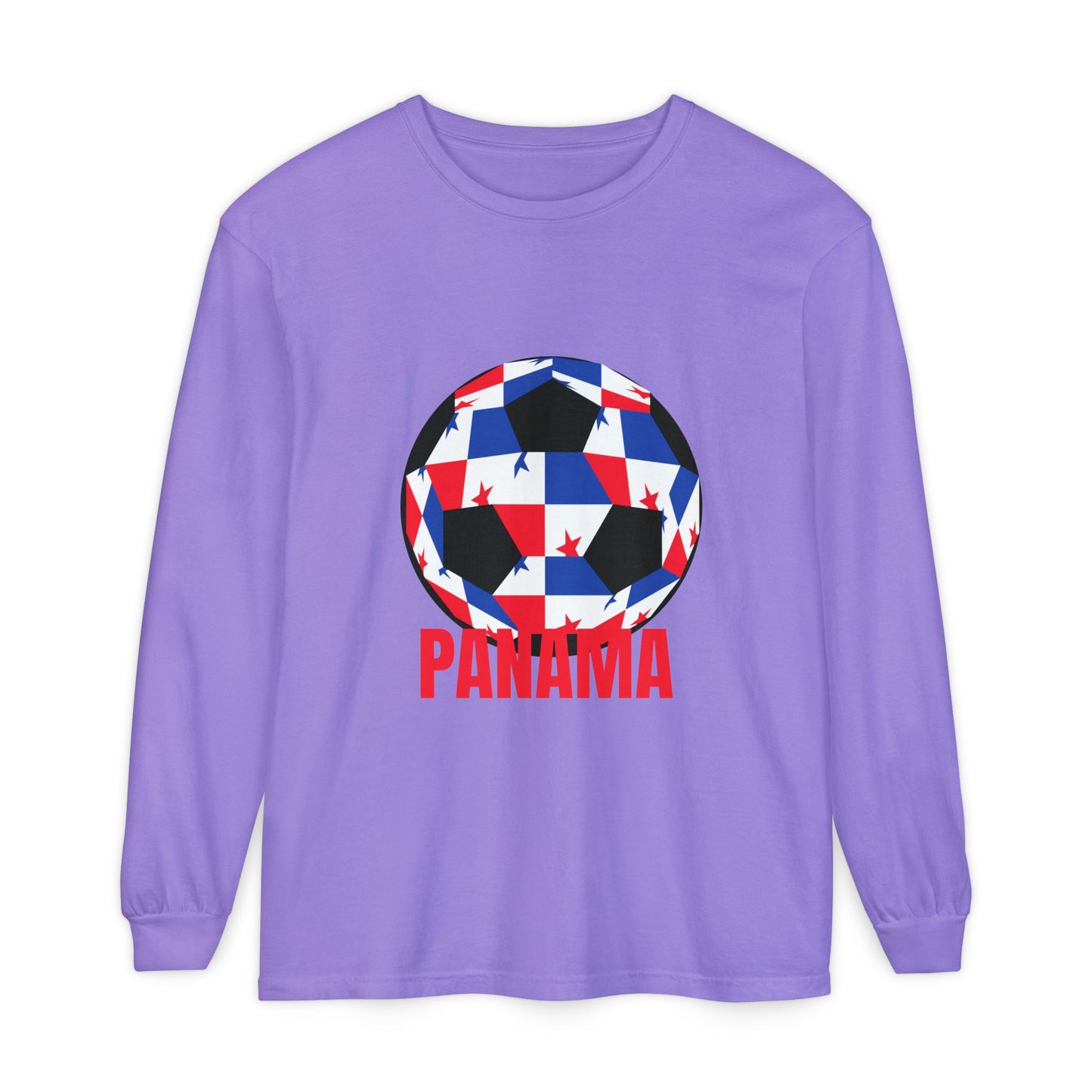 Panama Fan Specialty Soccer Ball Design T ShirtLong Sleeve Tee Red Text
