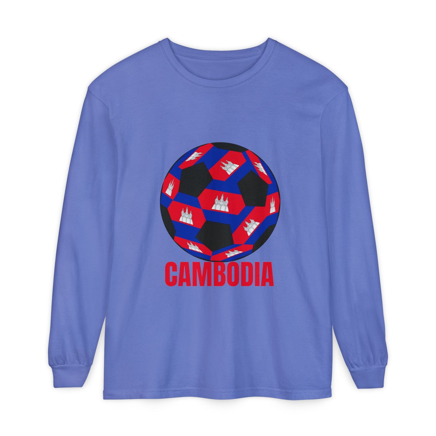 Cambodia Fan Specialty Soccer Ball Design Long Sleeve T‑Shirt