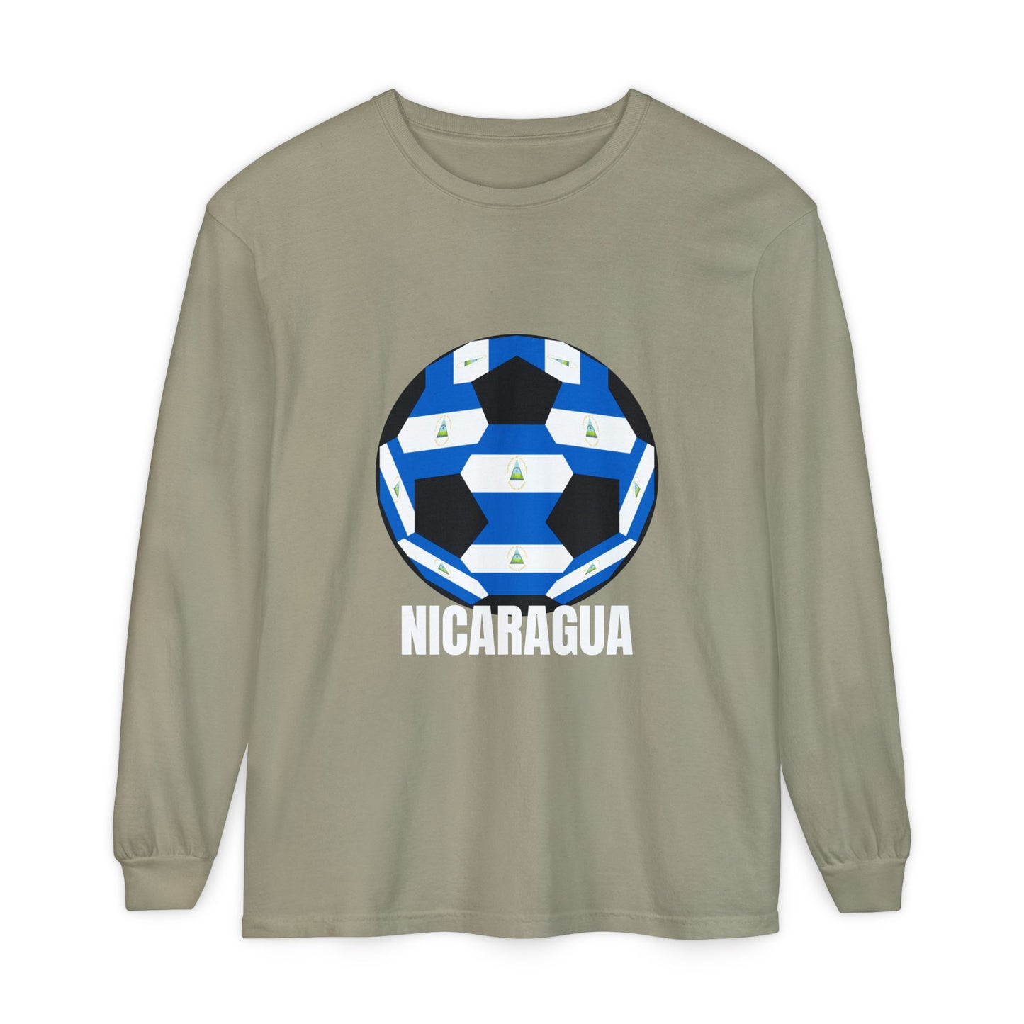 Nicaragua Fan Specialty Soccer Ball Design Long Sleeve Tee
