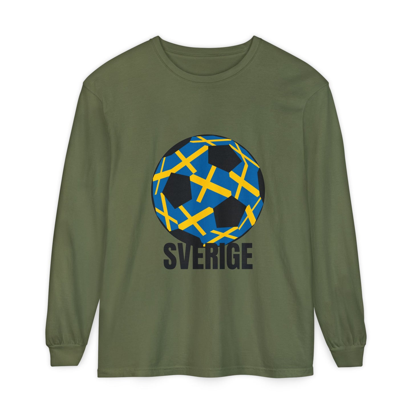 Sverige Fan Specialty Soccer Ball Design  Long Sleeve T‑Shirt Black Text