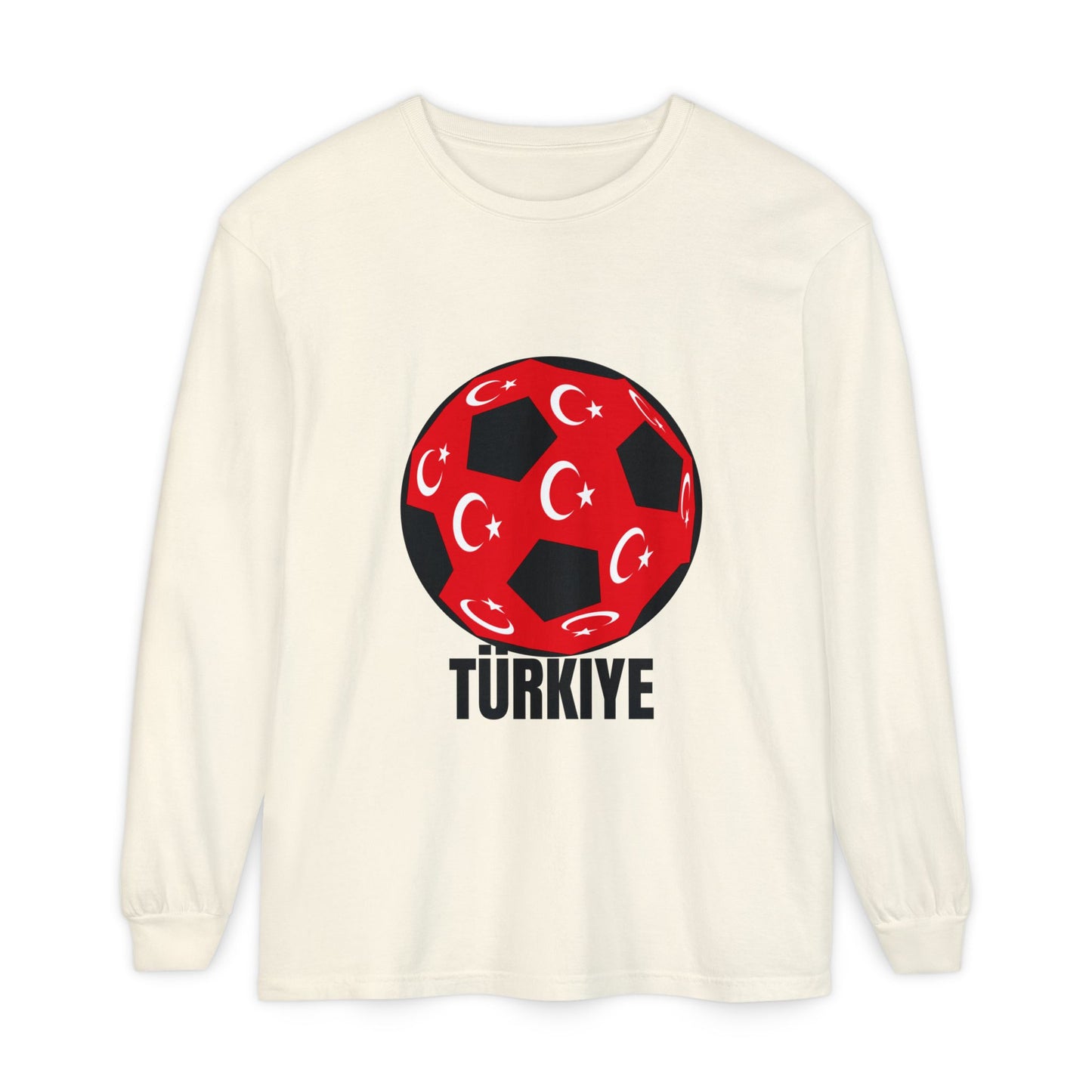 Türkiye Fan Specialty Soccer Ball Design Long Sleeve Tee Black Text