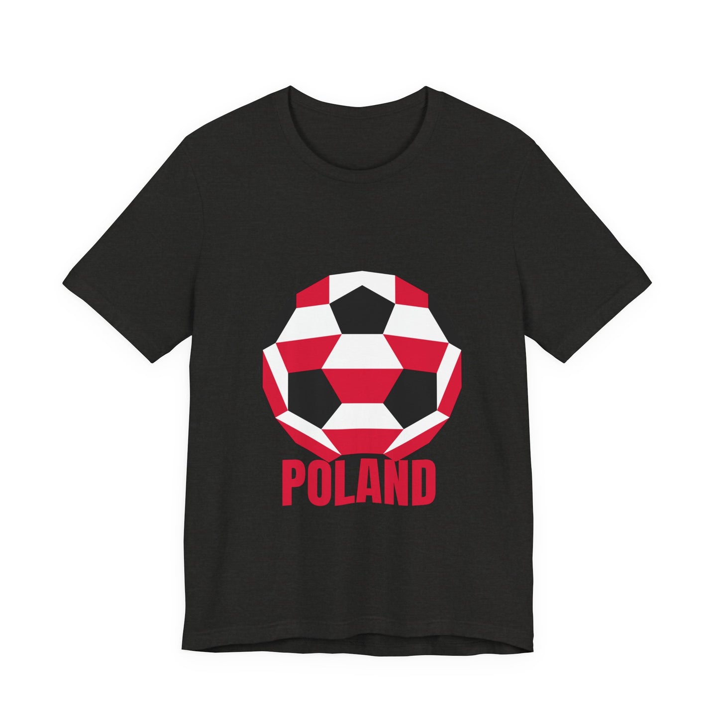 Poland Fan Specialty Soccer Ball Design T Shirt Red Text