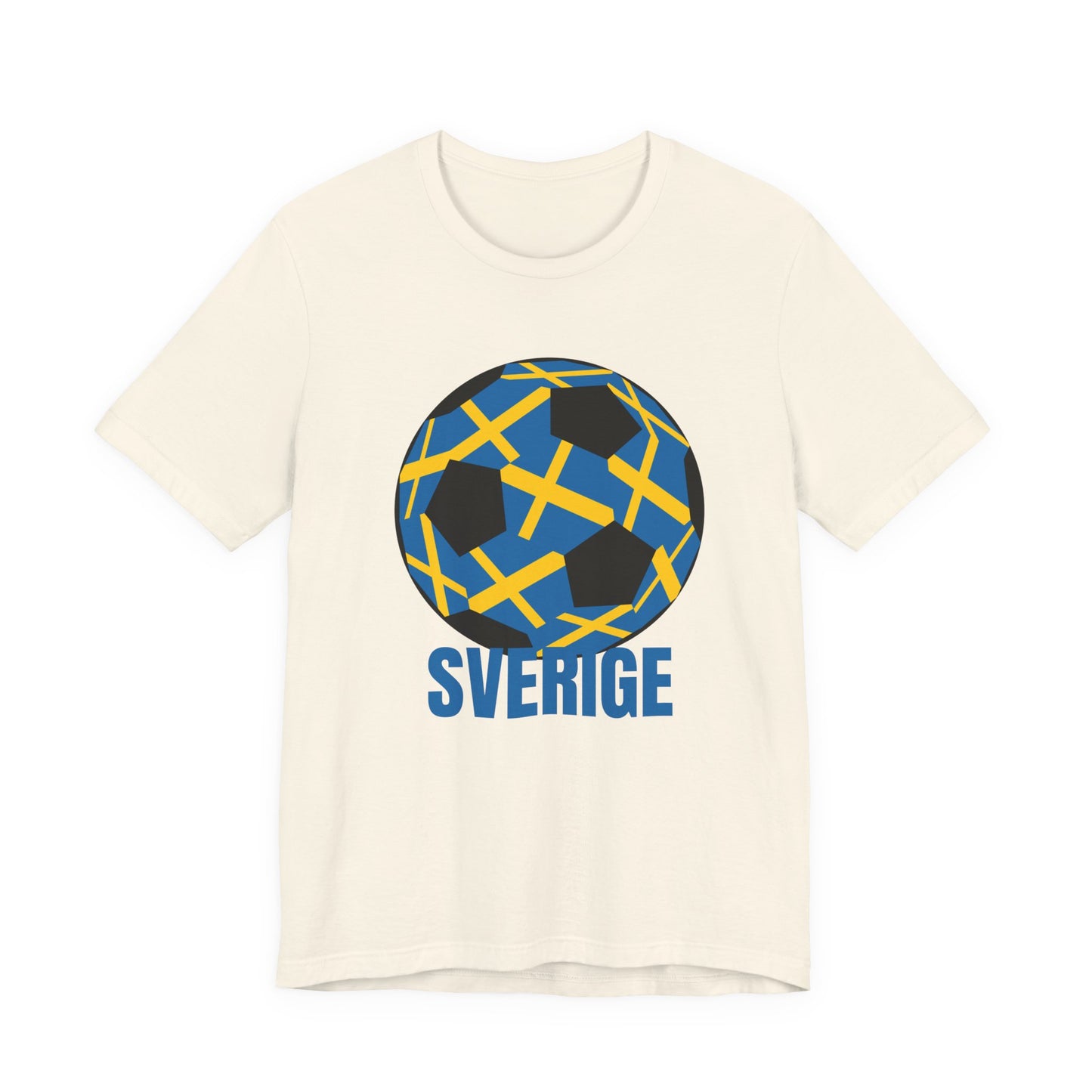 Sverige Fan Specialty Soccer Ball Design T Shirt Blue Text