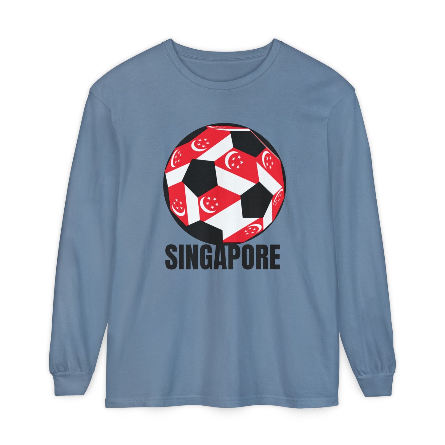 Singapore Fan Specialty Soccer Ball Design T Shirt Long Sleeve Tee Black Text