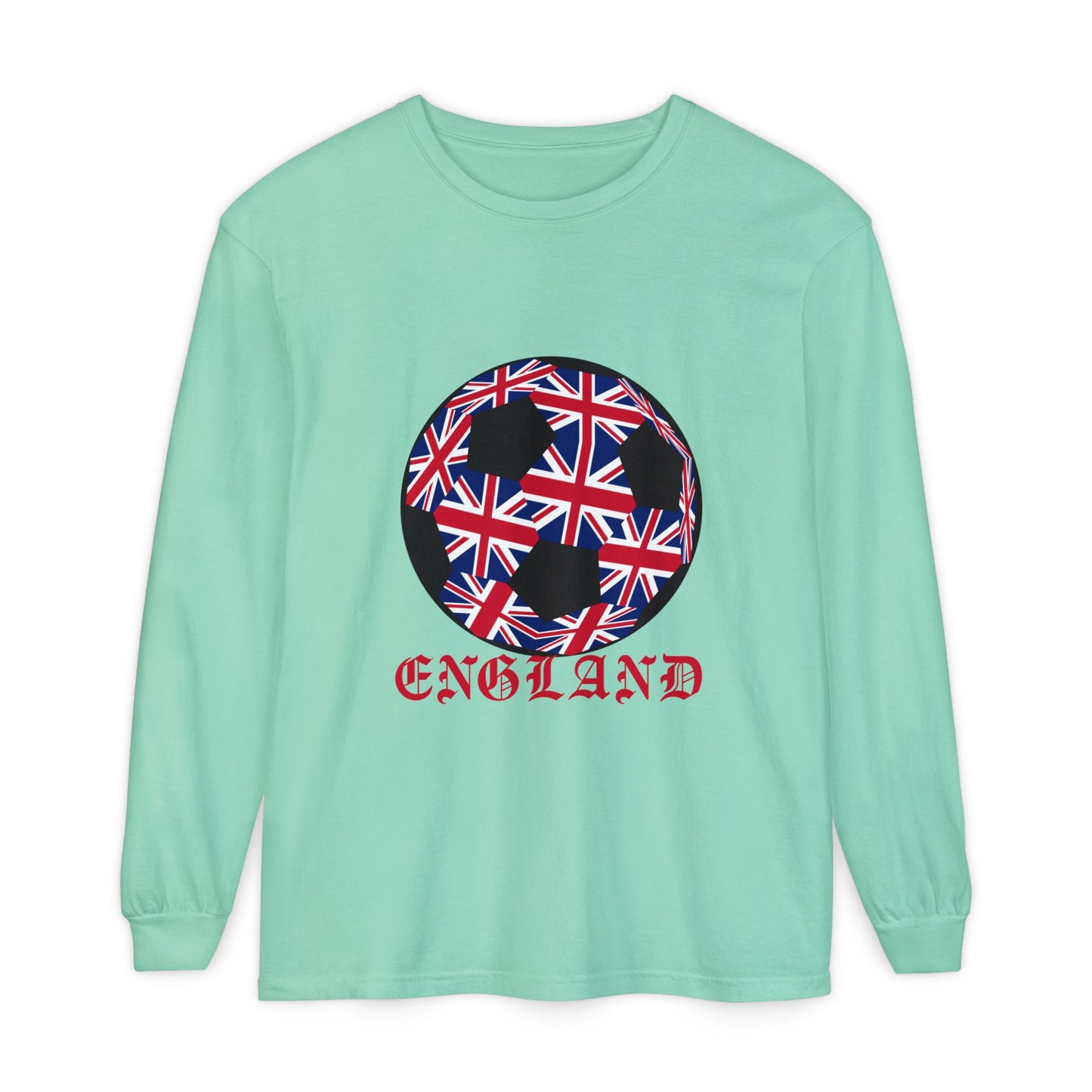 Old English Style Specialty Soccer Ball Design Long Sleeve Tee