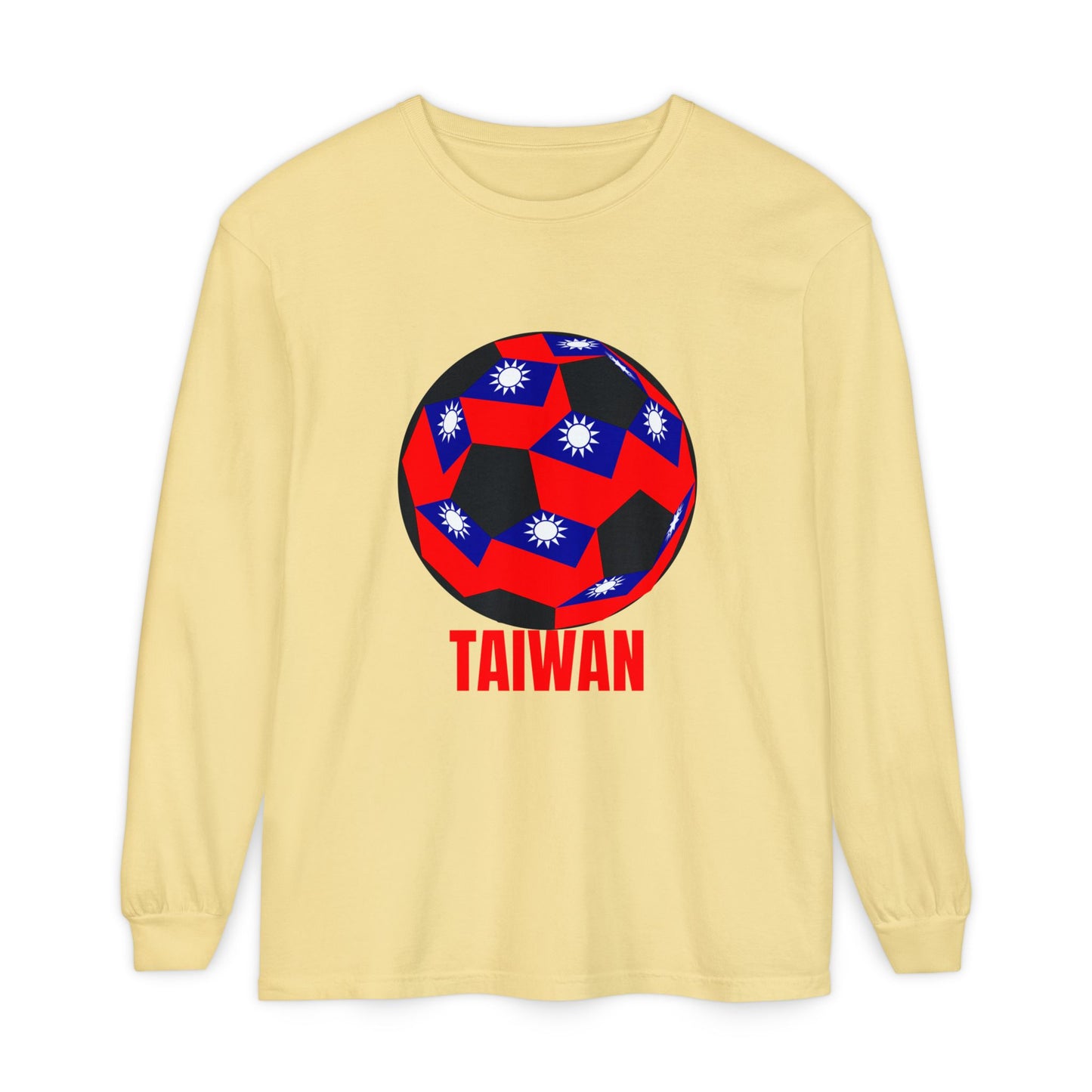 Taiwan Fan Specialty Soccer Ball Design  Long Sleeve T Shirt Red Text