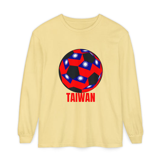 Taiwan Fan Specialty Soccer Ball Design  Long Sleeve T Shirt Red Text