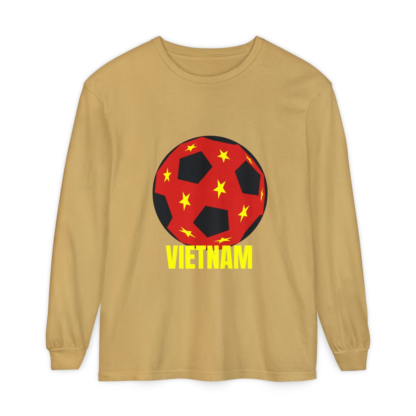 Vietnam Fan Specialty Soccer Ball Design Long Sleeve T-Shirt Gold Text