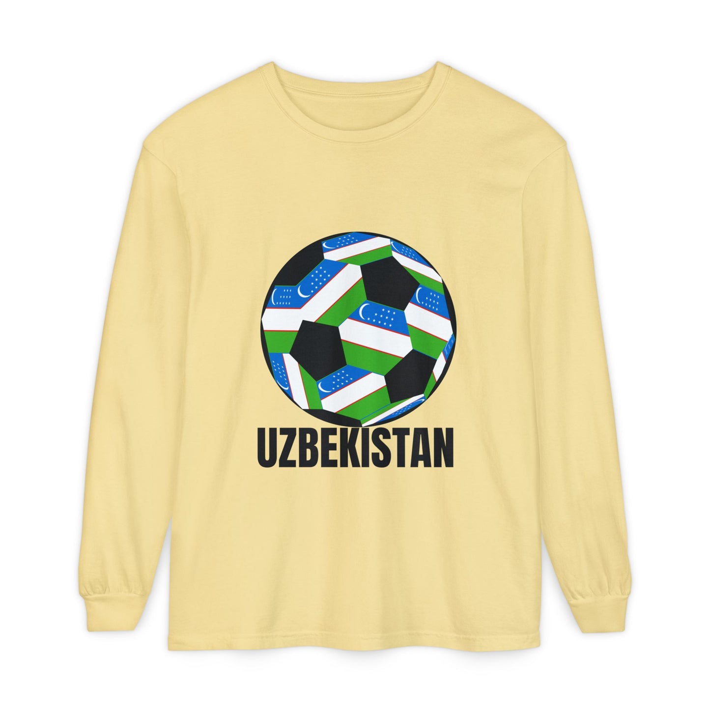 Uzbekistan Fan Specialty Soccer Ball Design Long Sleeve Tee