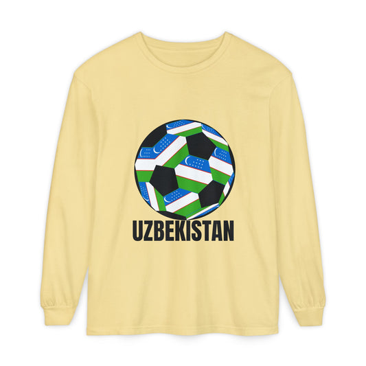 Uzbekistan Fan Specialty Soccer Ball Design Long Sleeve Tee