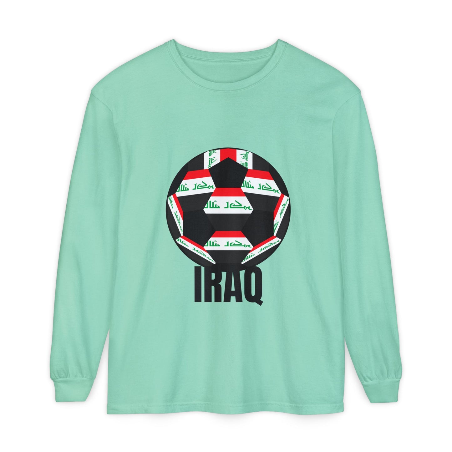 Iraq Fan Specialty Soccer Ball Design T Shirt Long Sleeve Tee