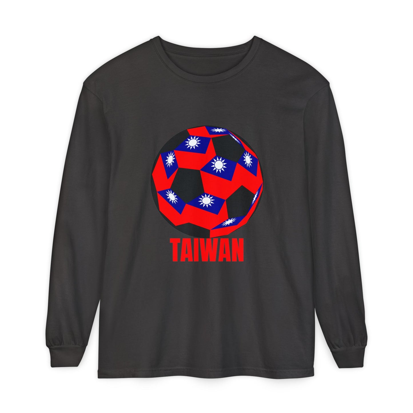 Taiwan Fan Specialty Soccer Ball Design  Long Sleeve T Shirt Red Text