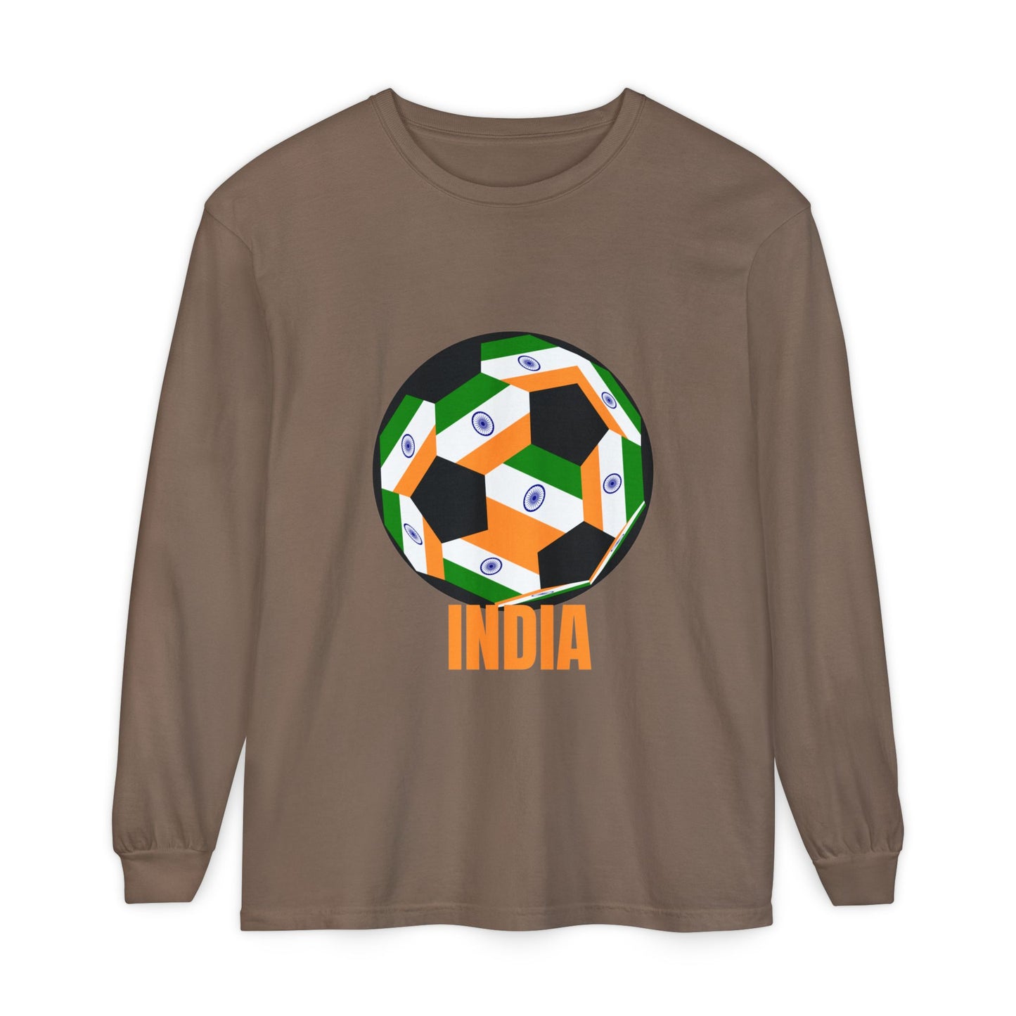 India Fan Specialty Soccer Ball Design Long Sleeve T-Shirt