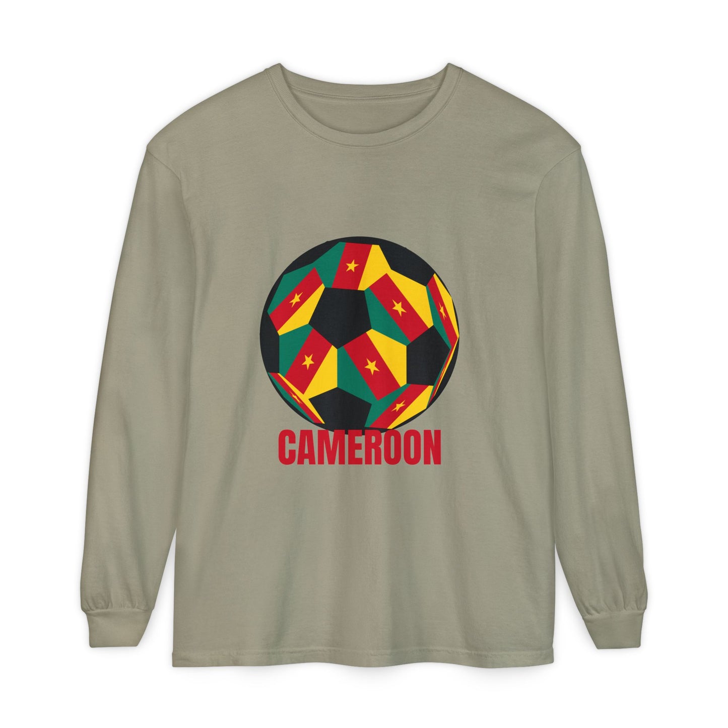Cameroon Fan Specialty Soccer Ball Design Long Sleeve Tee