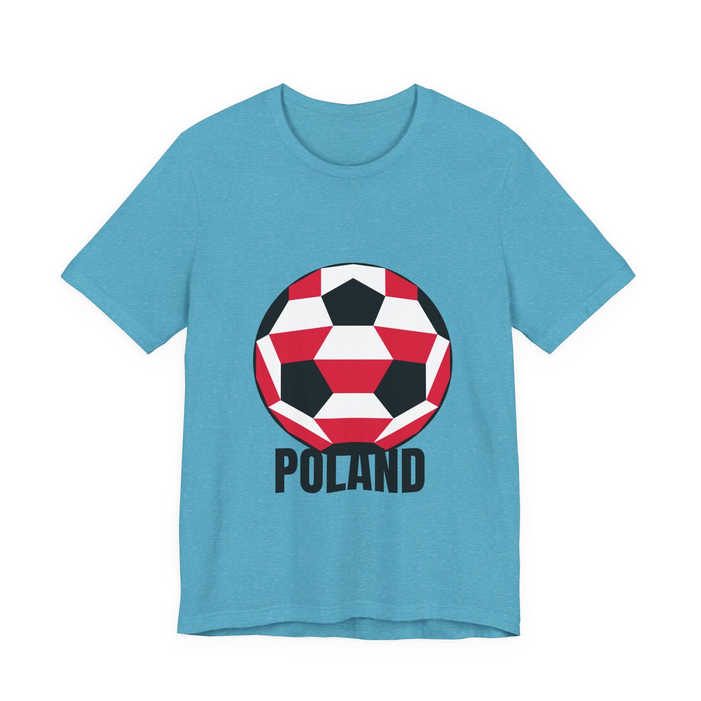 Poland Fan Specialty Soccer Ball Design T Shirt Black Text