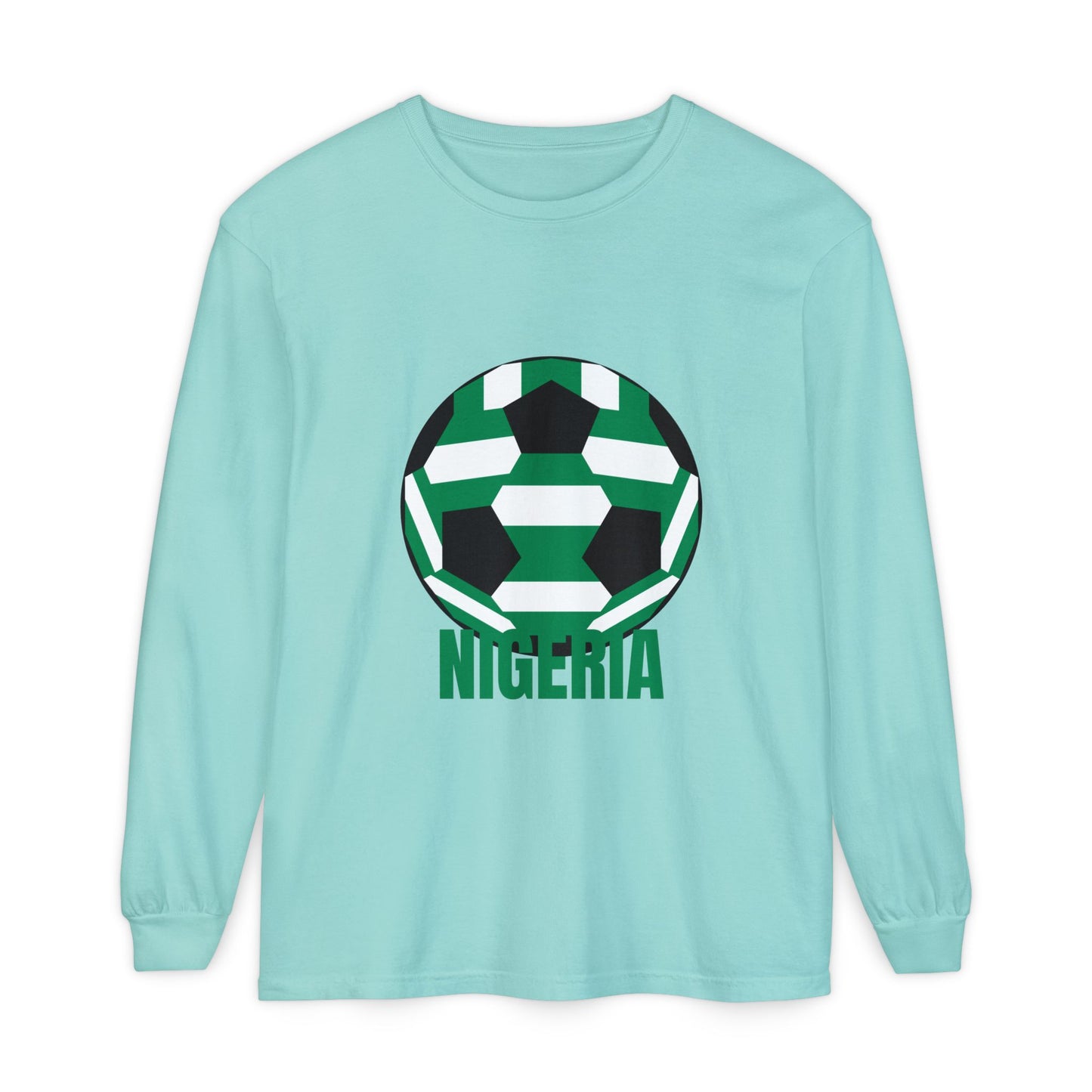 Nigeria Fan Specialty Soccer Ball Design Long Sleeve Tee