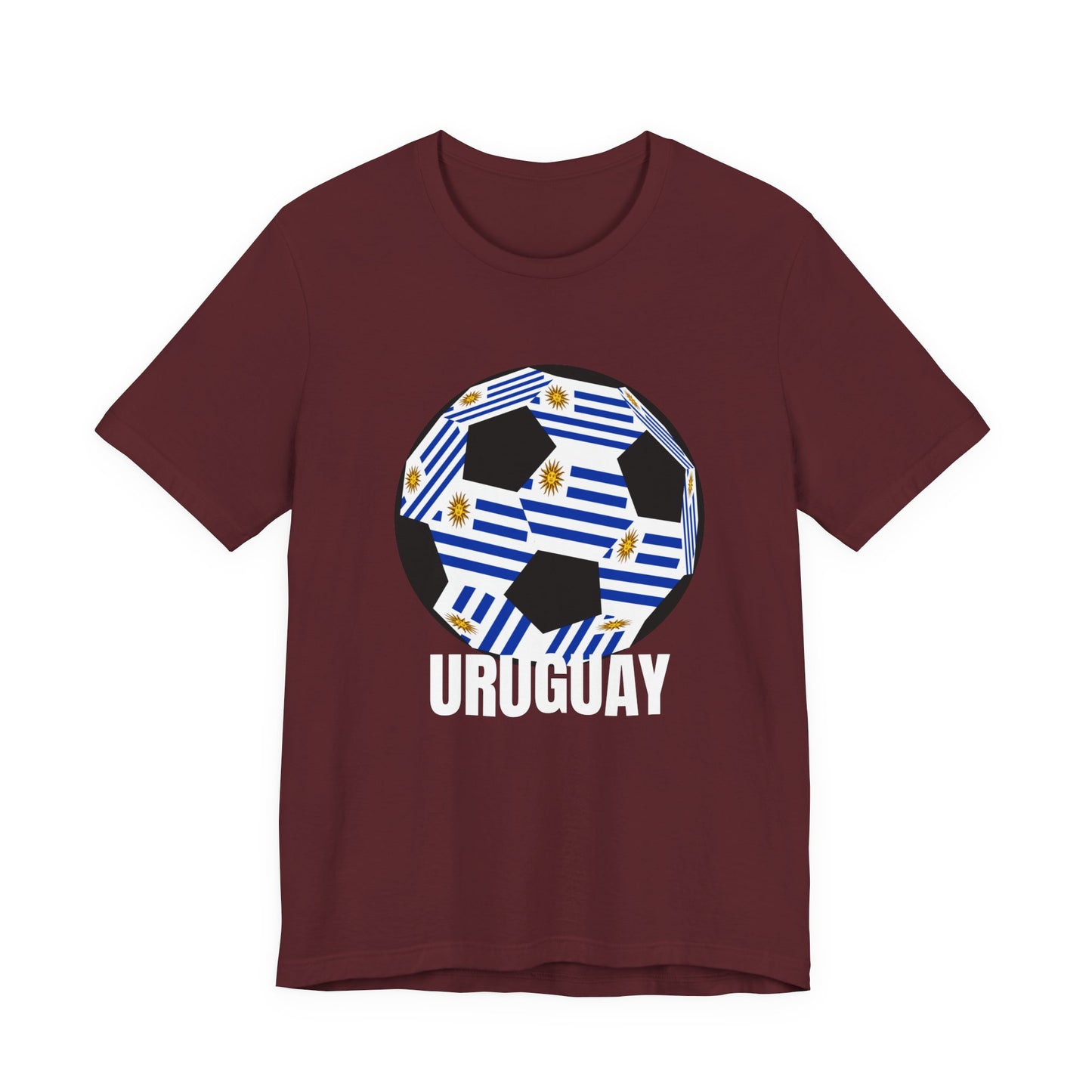 Uruguay Fan Specialty Soccer Ball Design T Shirt White Text