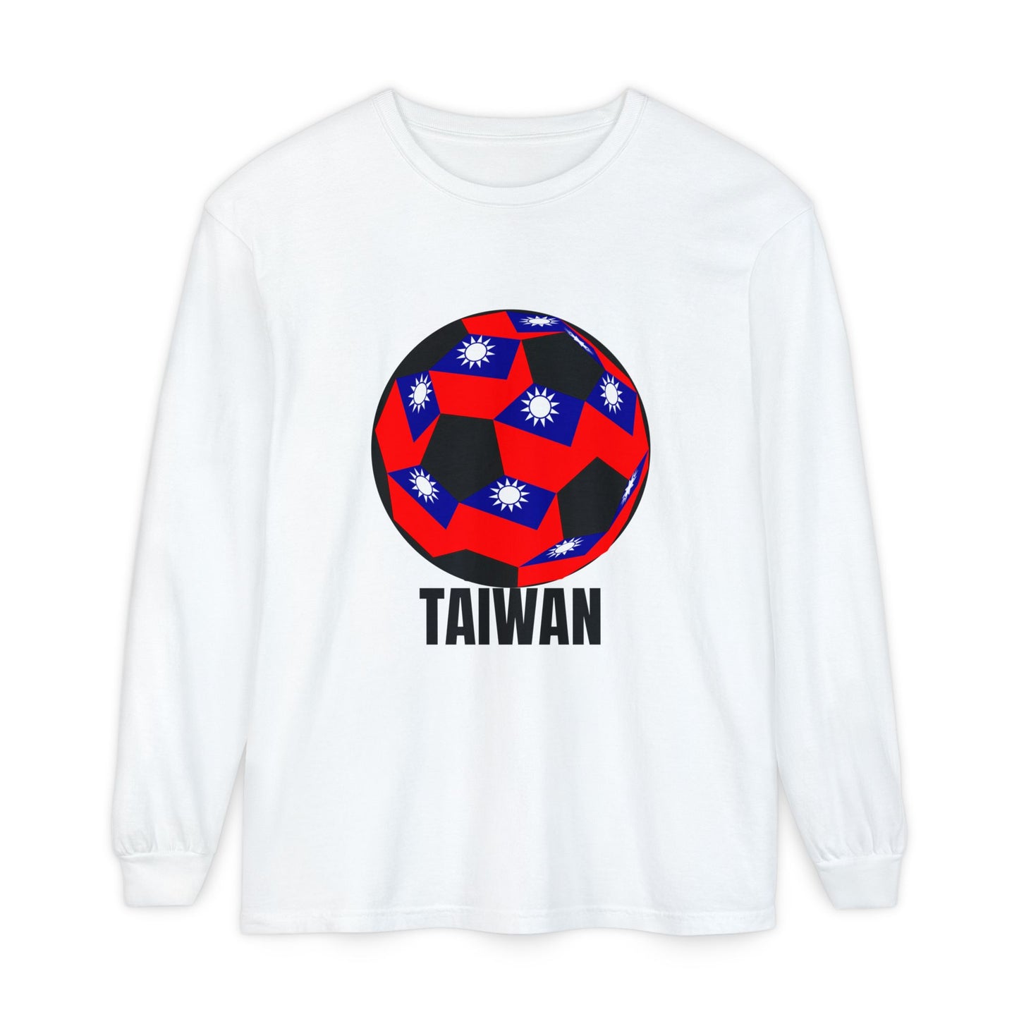 Taiwan Flag Soccer Ball Long Sleeve Tee Black Text