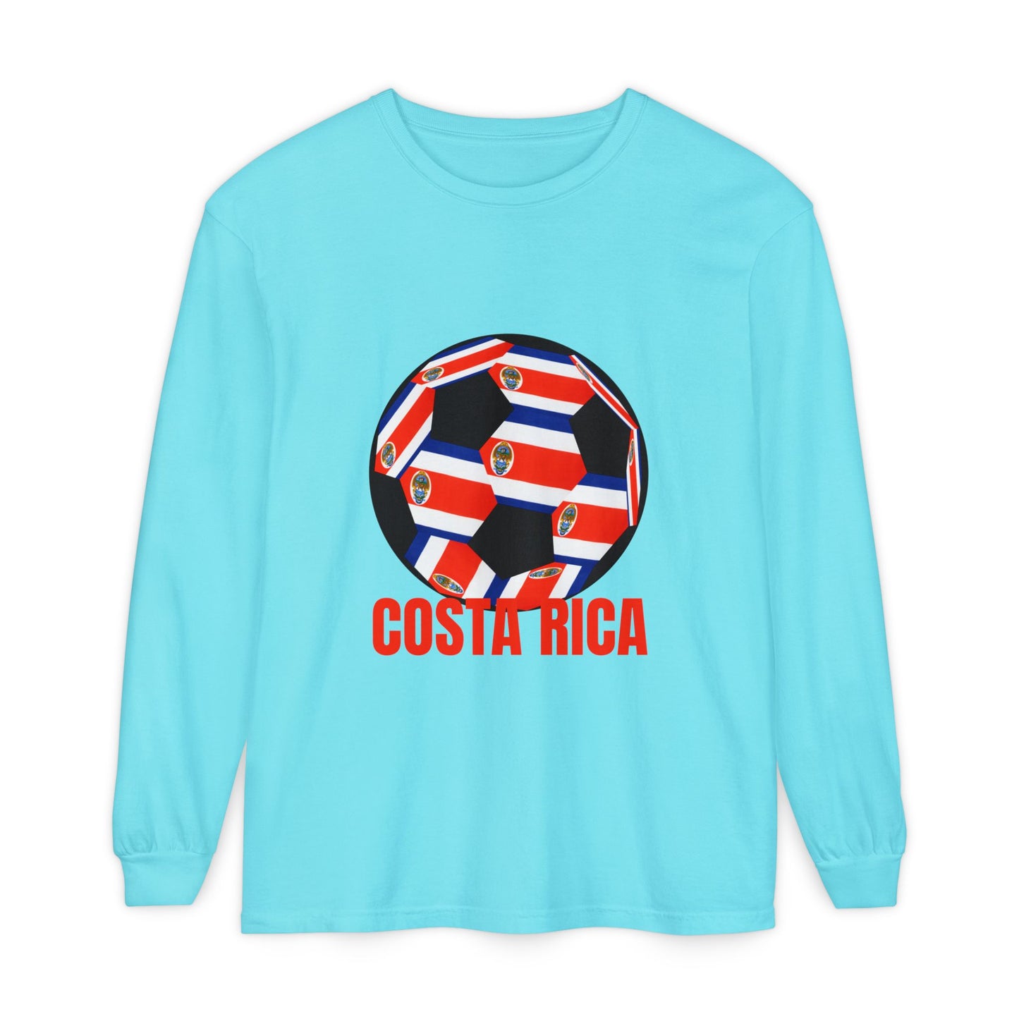 Costa Rica Fan Specialty Soccer Ball Design Long Sleeve Tee