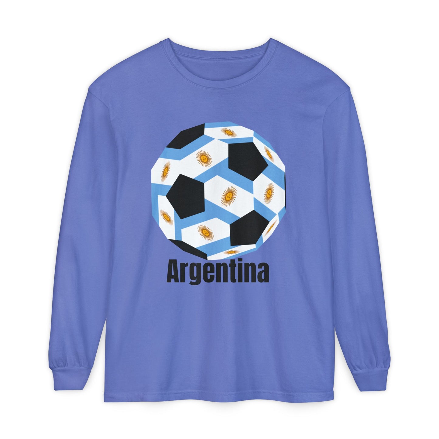 Argentina Fan Specialty Soccer Ball Design Long Sleeve Tee