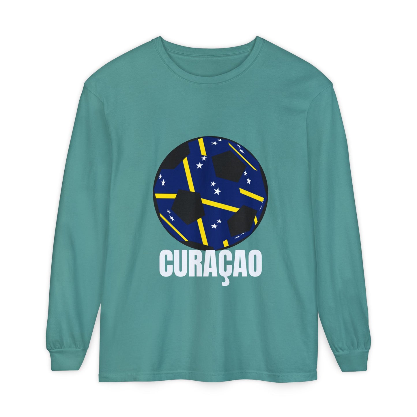 Curacao Fan Specialty Soccer Ball Design Long Sleeve Tee