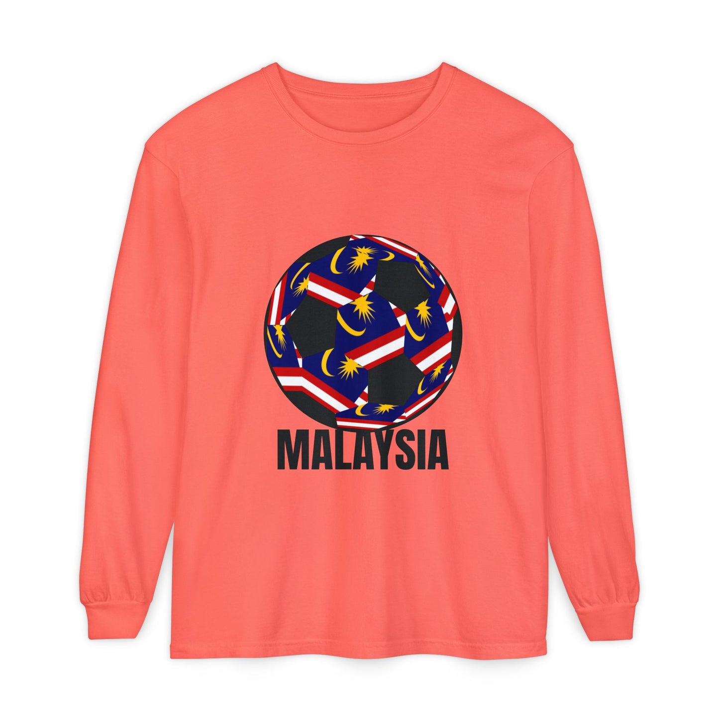 Malaysia Fan Specialty Soccer Ball Design T Shirt Long Sleeve Tee