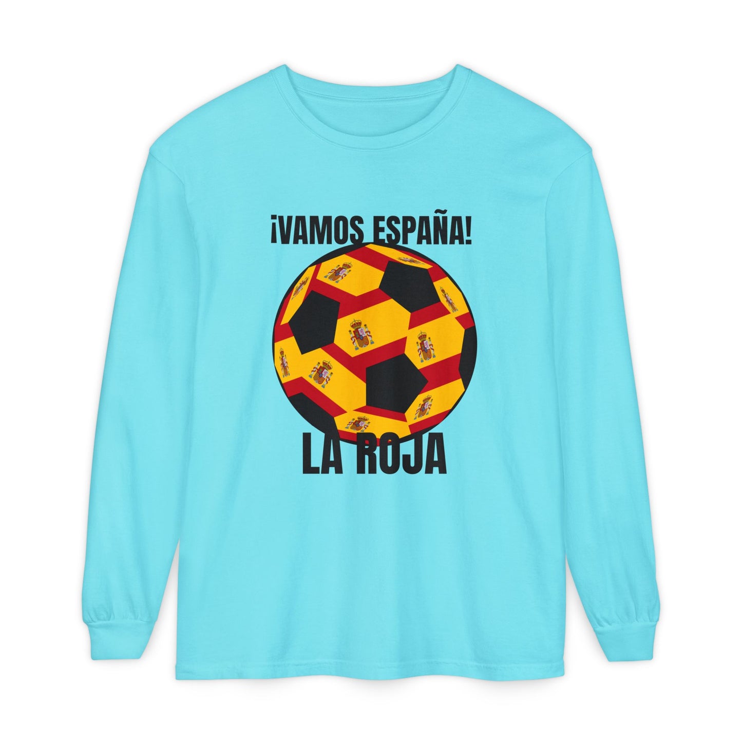 La Roja Soccer Long Sleeve Tee - ¡Vamos España! Stadium Fan Shirt Black Text
