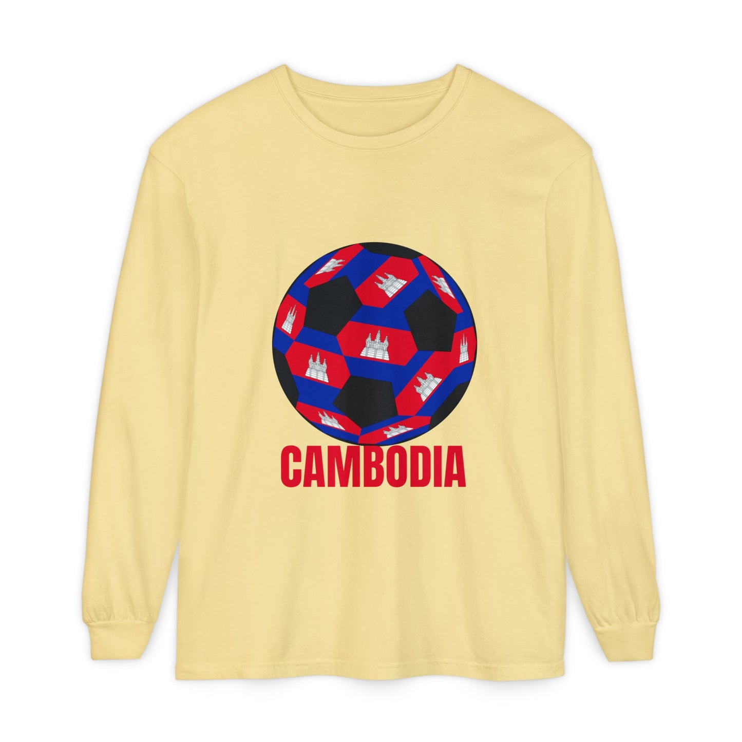 Cambodia Fan Specialty Soccer Ball Design Long Sleeve T‑Shirt
