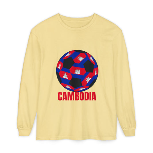 Cambodia Fan Specialty Soccer Ball Design Long Sleeve T‑Shirt
