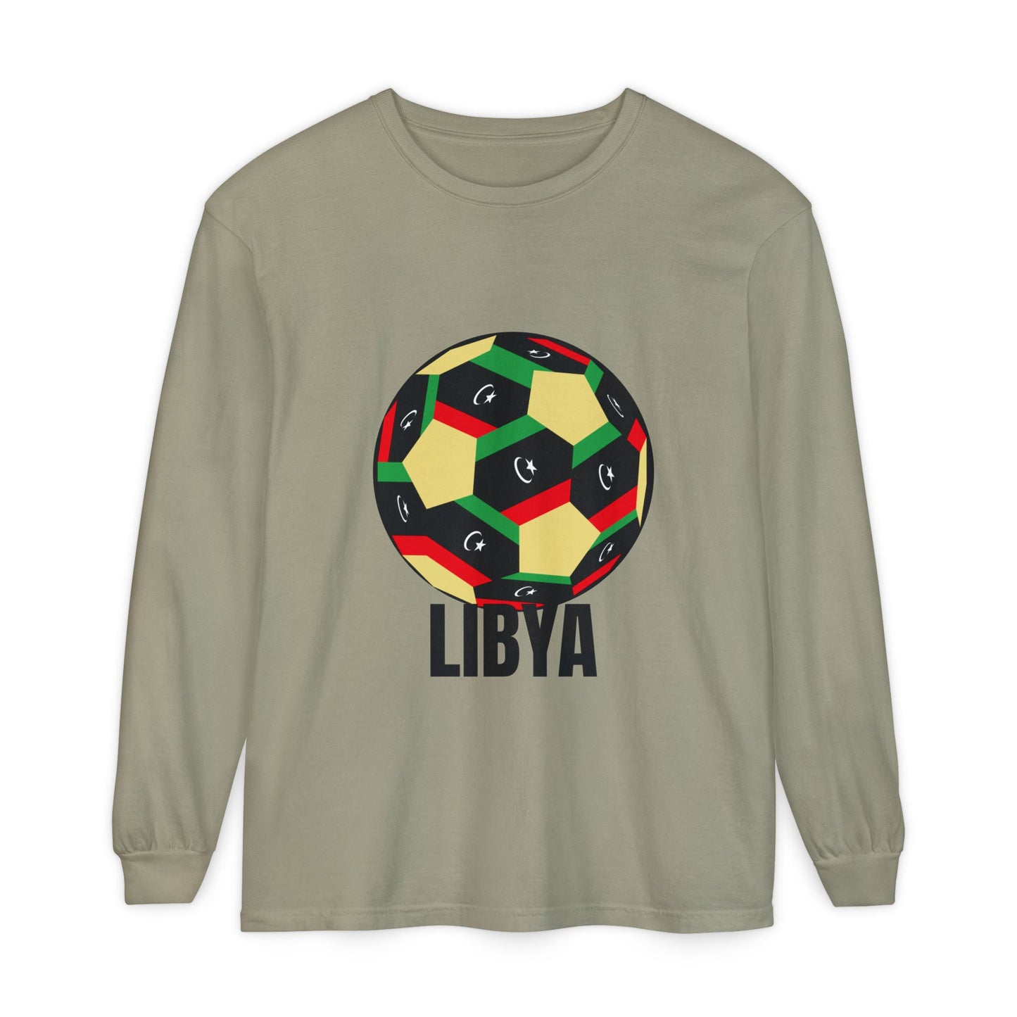Libya Fan Specialty Soccer Ball Design T Shirt Long Sleeve Tee