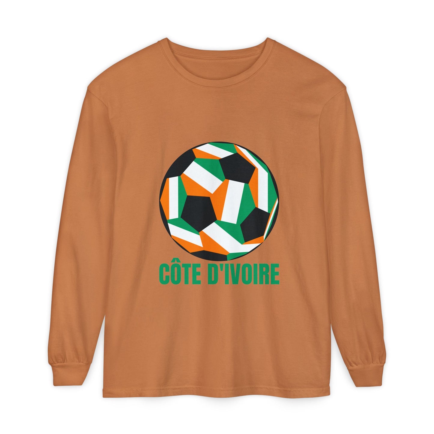 Cote D Ivoire Fan Specialty Soccer Ball Design  Long Sleeve Tee