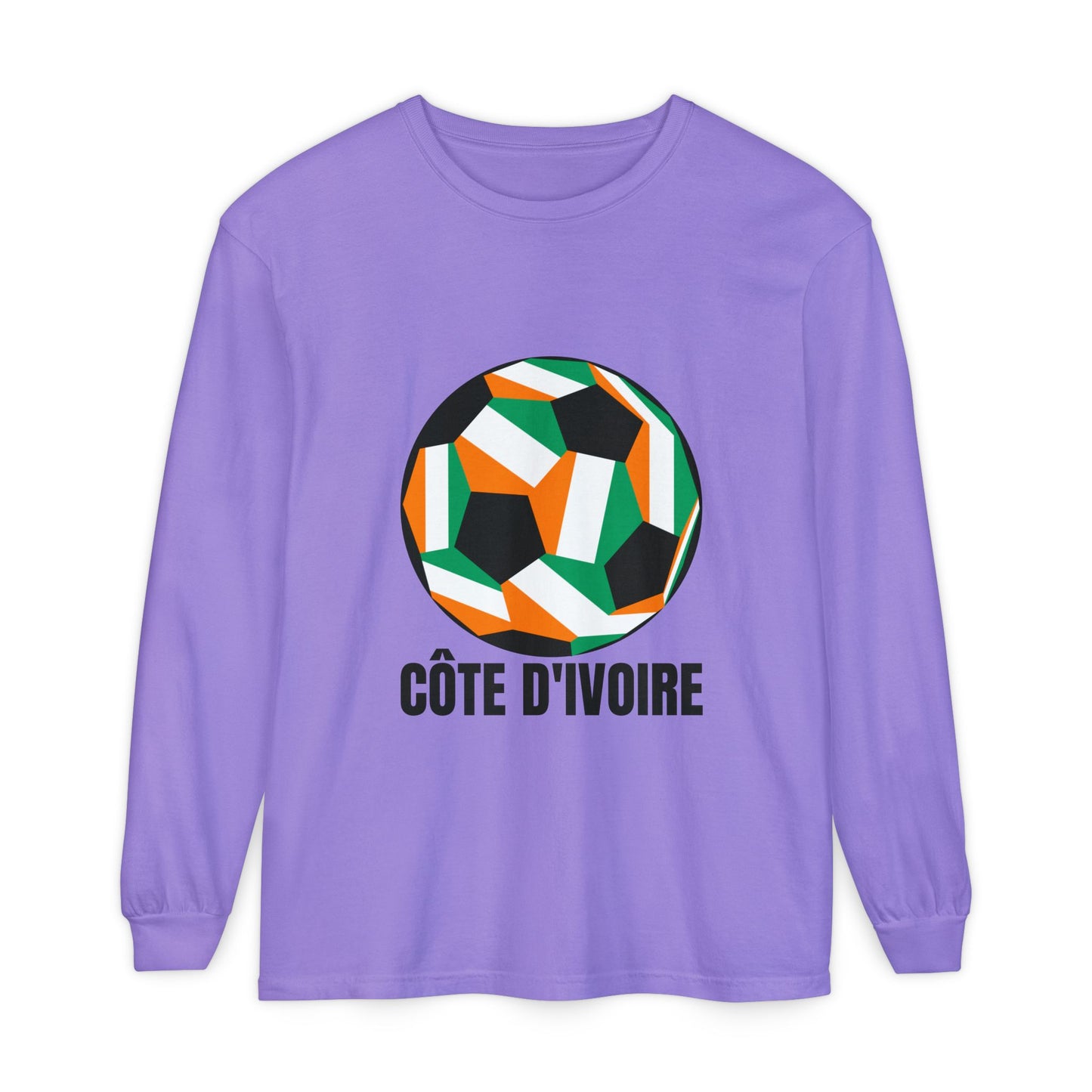 Cote D Ivoire Fan Specialty Soccer Ball Design Long Sleeve Tee