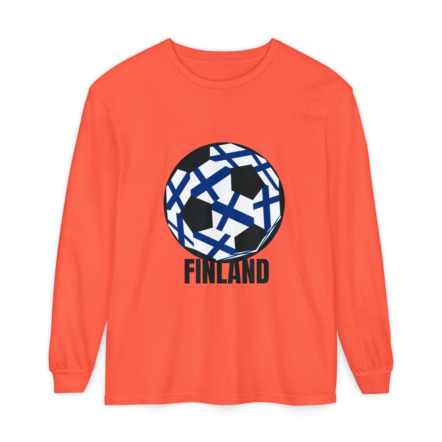 Finland Fan Specialty Soccer Ball Design Long Sleeve Tee