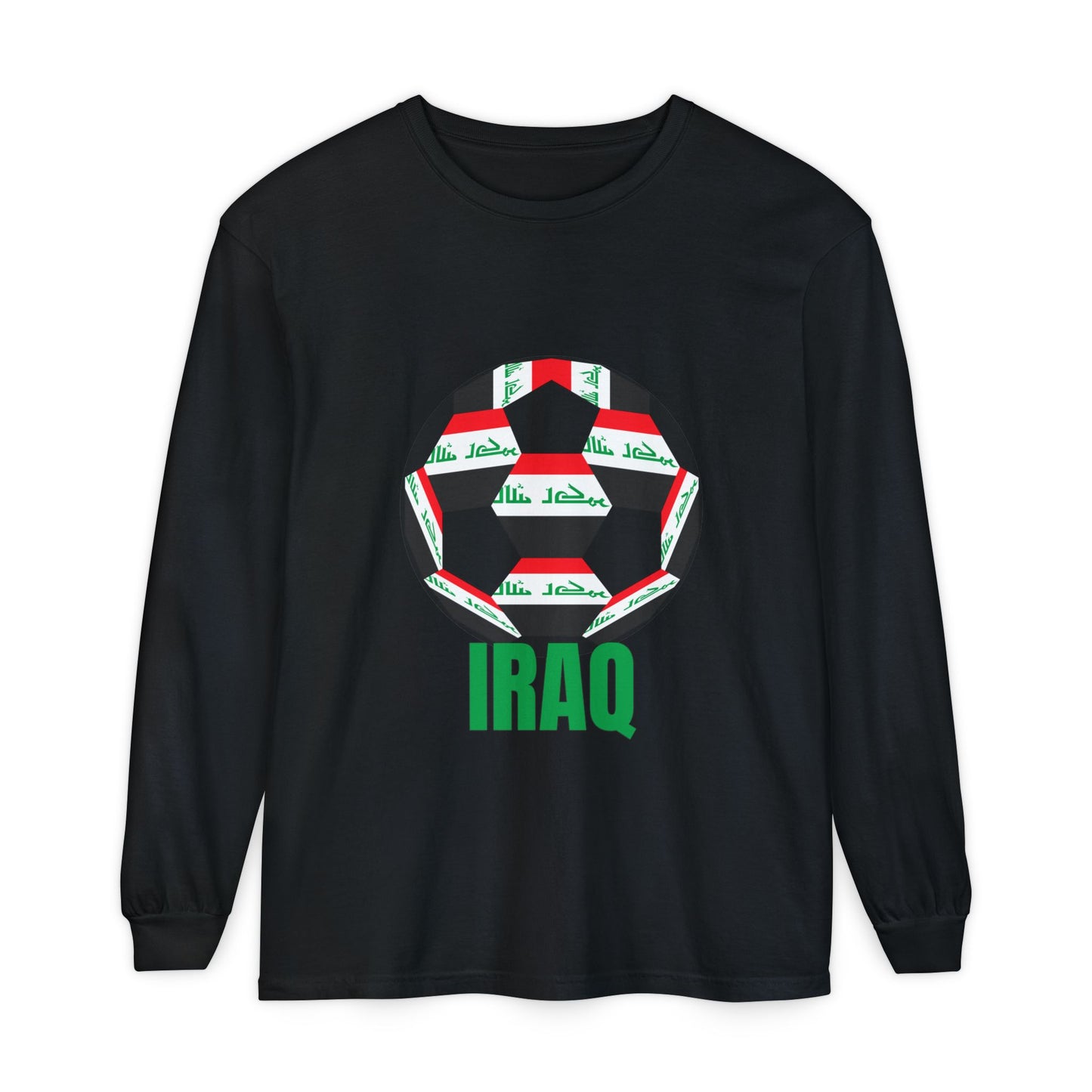 Iraq Fan Specialty Soccer Ball Design Long Sleeve Tee