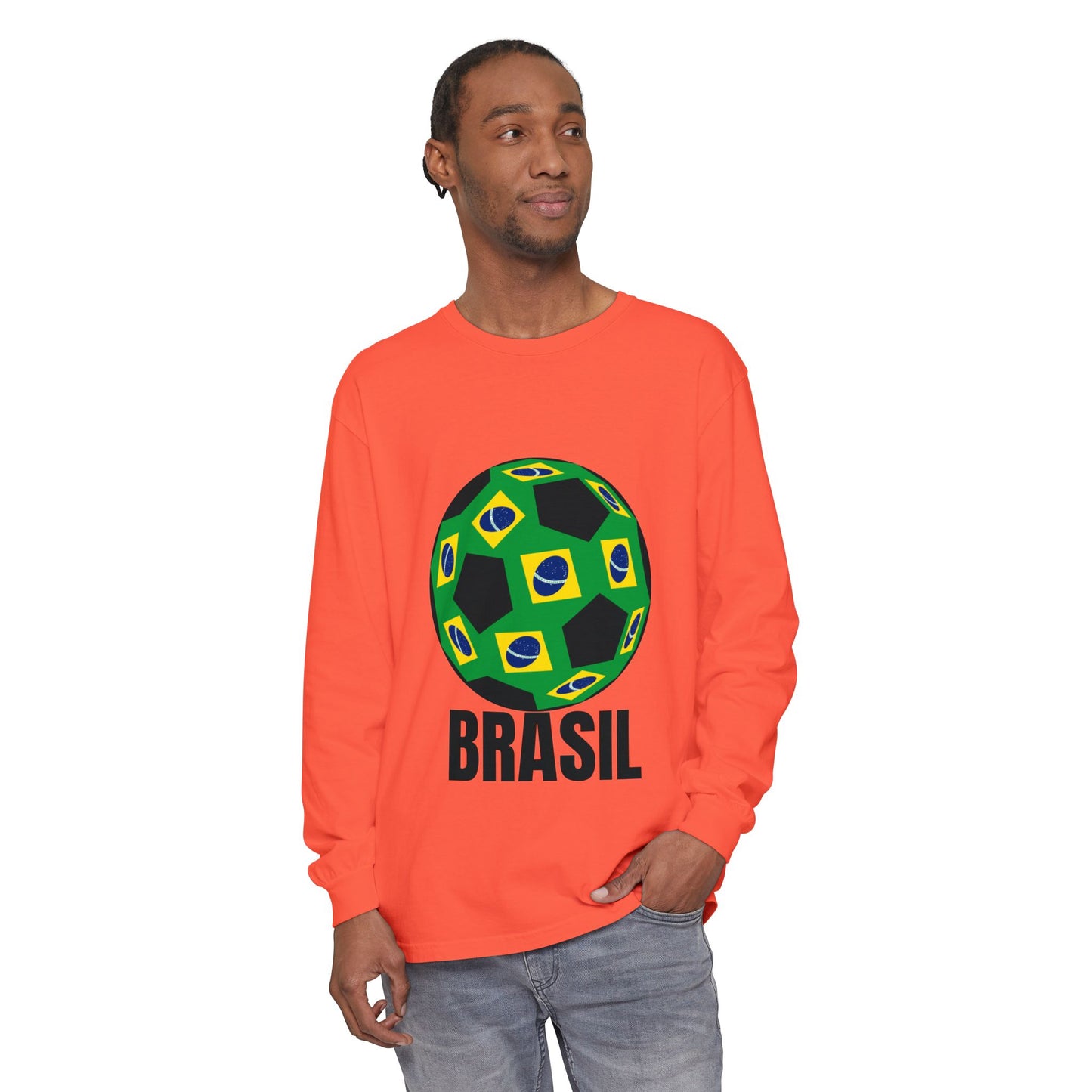 Brasil Fan Specialty Soccer Ball Design Long Sleeve T Shirt