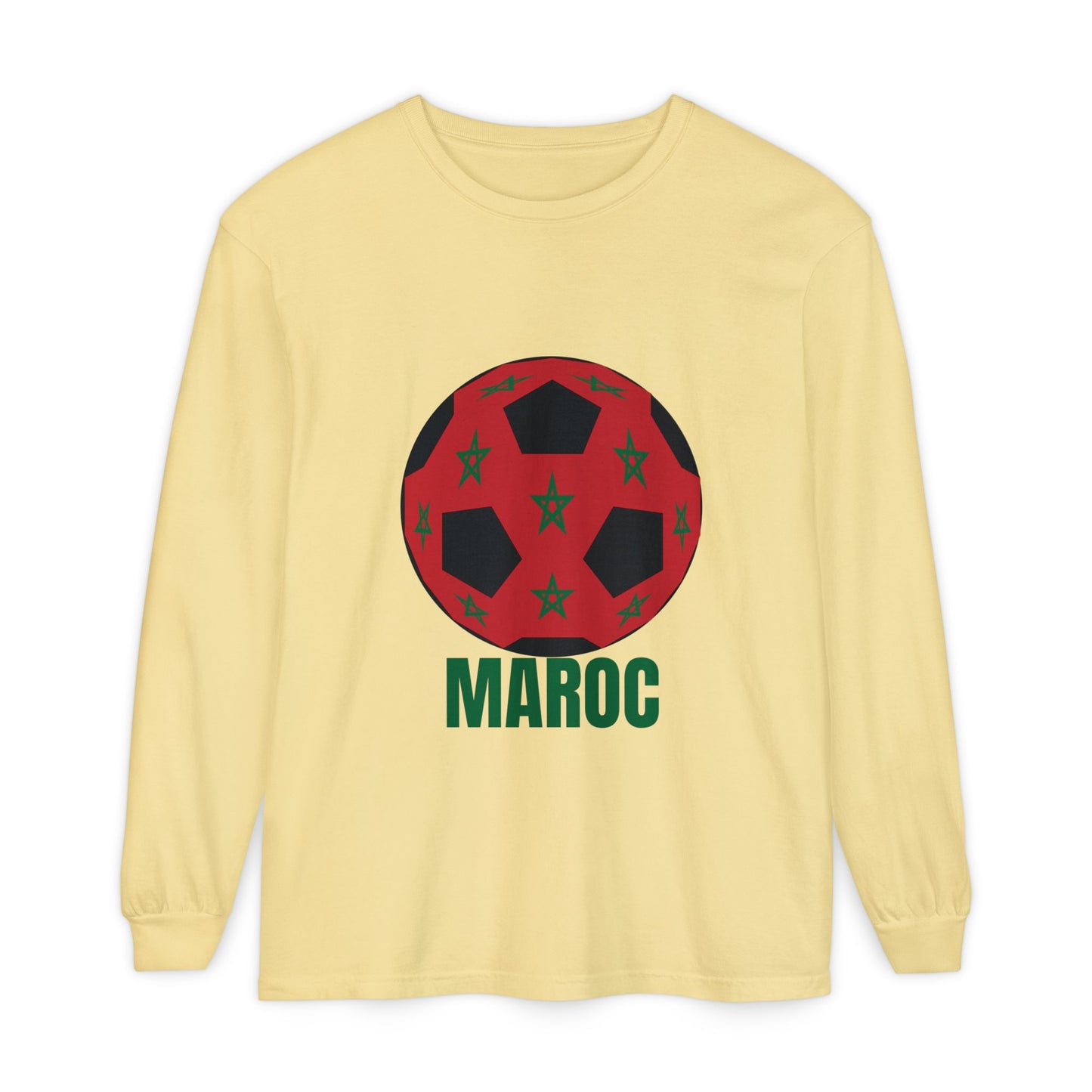 Morocco Maroc Fan Specialty Soccer Ball Design T Shirt Long Sleeve Green Print