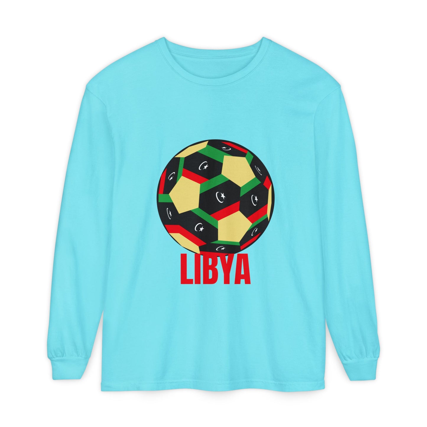 Libya Fan Specialty Soccer Ball Design T Shirt Long Sleeve Tee