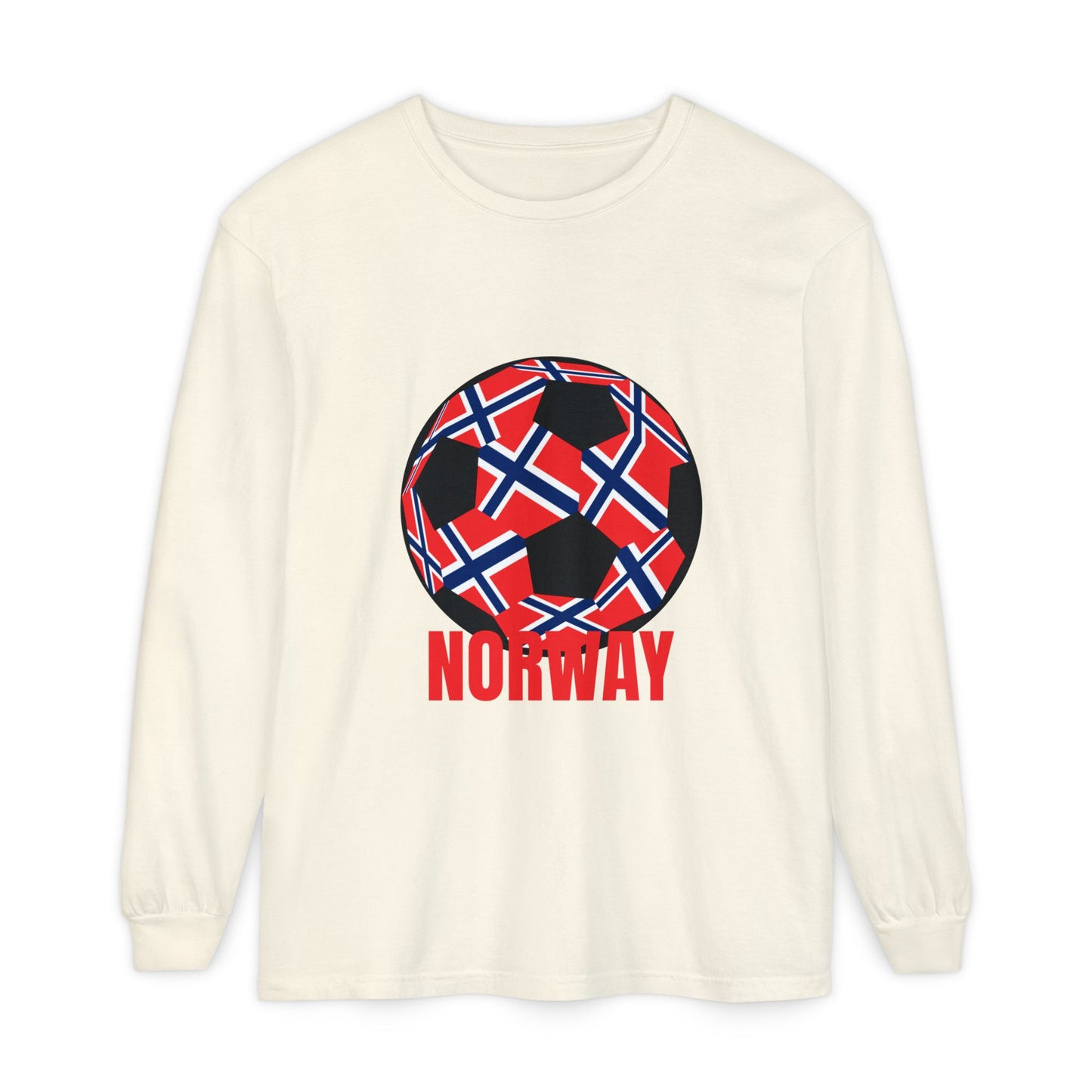Norway Fan Specialty Soccer Ball Design T Shirt Long Sleeve Tee Red Print