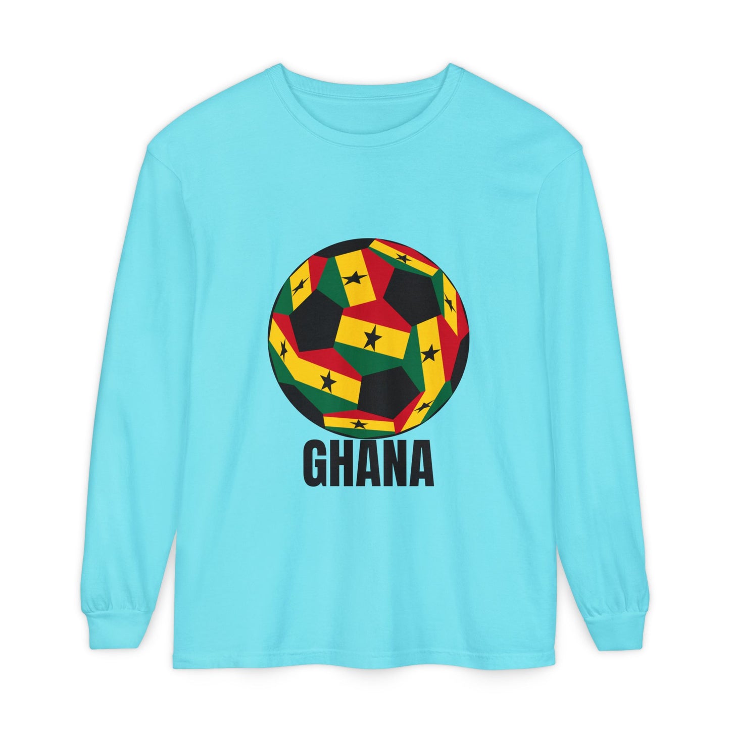 Ghana Fan Specialty Soccer Ball Design Long Sleeve Tee