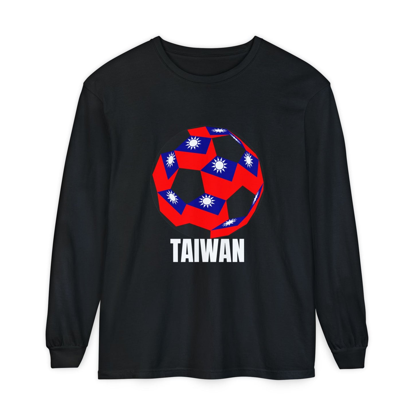 Taiwan Fan Specialty Soccer Ball Design T Shirt Long Sleeve White Text